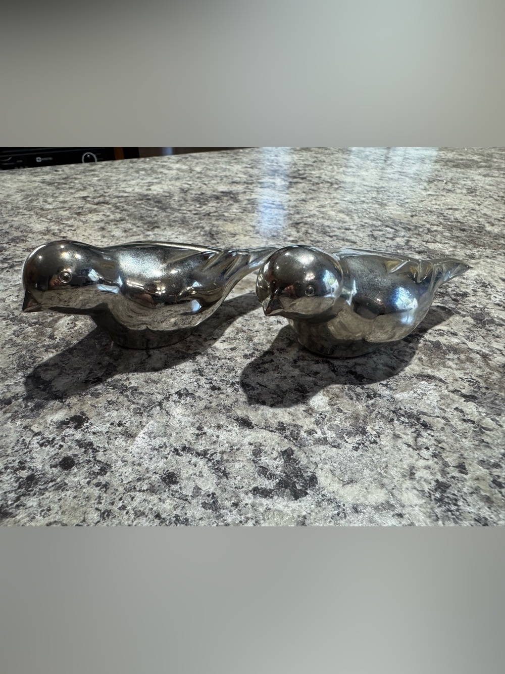 Vintage Heavy Solid Cast Metal Bird Figurines, Polished Silver-Tone Finish 4.5"